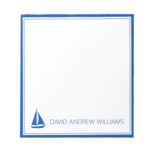 Nautical Navy Blue and White Sailboat Personalised Notepad