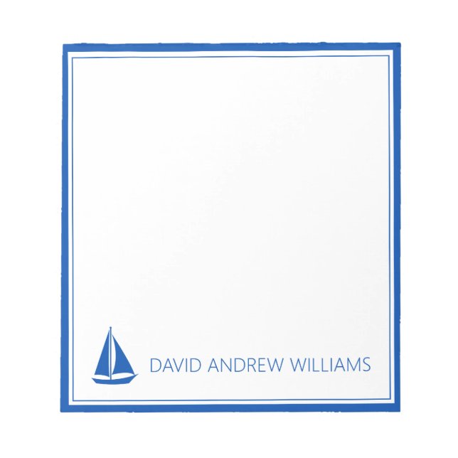 Nautical Navy Blue and White Sailboat Personalised Notepad (Front)