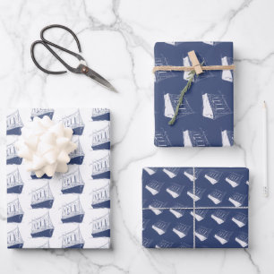 Nautical Navy Blue and White Ship Sailing Boat Wrapping Paper Sheet