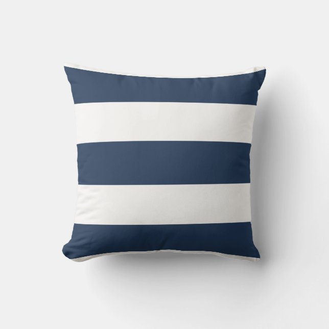 Nautical Navy Blue and White Striped Pillow (Front)