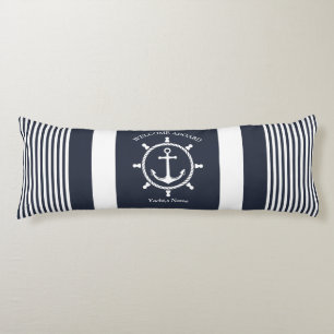 Nautical Navy blue and white striped with Anchor Body Cushion