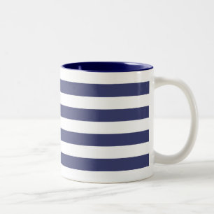 Nautical Navy Blue and White Stripes Two-Tone Coffee Mug