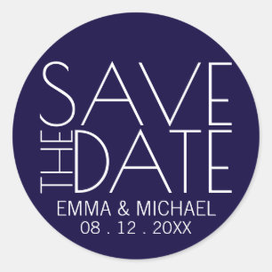 Nautical Navy Blue and White Wedding Save the Date Classic Round Sticker