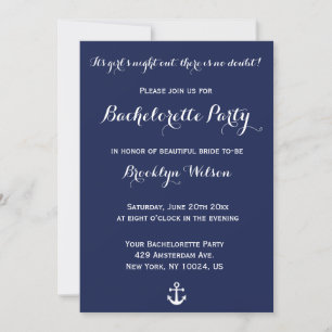 Nautical Navy Blue Bachelorette Party Invitations