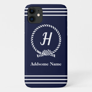 Nautical Navy Blue Beach coastal Monogrammed iPhone 11 Case