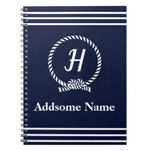 Nautical Navy Blue Beach coastal Monogrammed Notebook