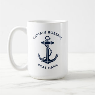 Nautical Navy Blue Boat Anchor Captain Custom Coffee Mug