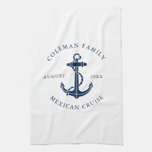 Nautical Navy Blue Boat Anchor Custom Tea Towel