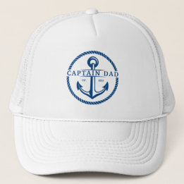 Nautical Navy Blue Boat Captain Dad Anchor Rope Trucker Hat