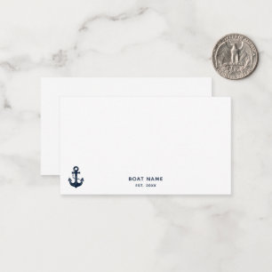 Nautical Navy Blue Boat Name Anchor Card