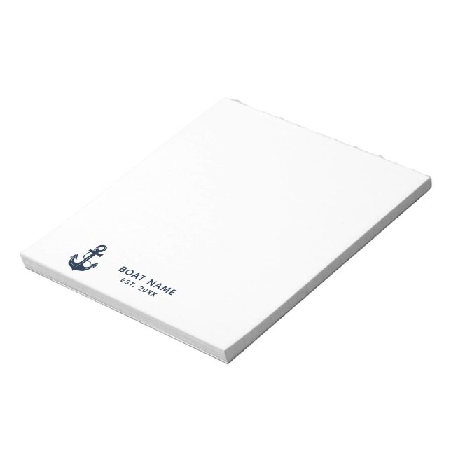 Nautical Navy Blue Boat Name Anchor Notepad (Rotated)