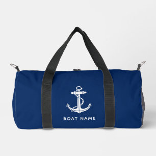 Nautical Navy Blue Boat Name Custom Duffle Bag