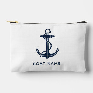 Nautical Navy Blue Boat Name Custom Swag Accessory Pouch