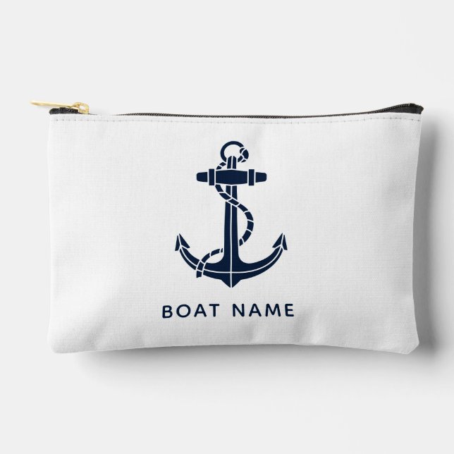 Nautical Navy Blue Boat Name Custom Swag Accessory Pouch (Front)