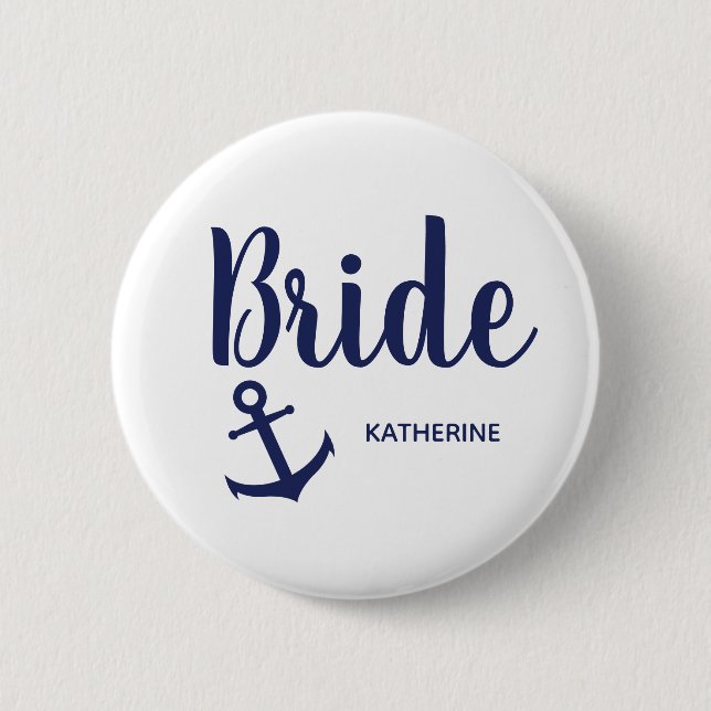 Nautical navy blue bride anchor 6 cm round badge (Front)