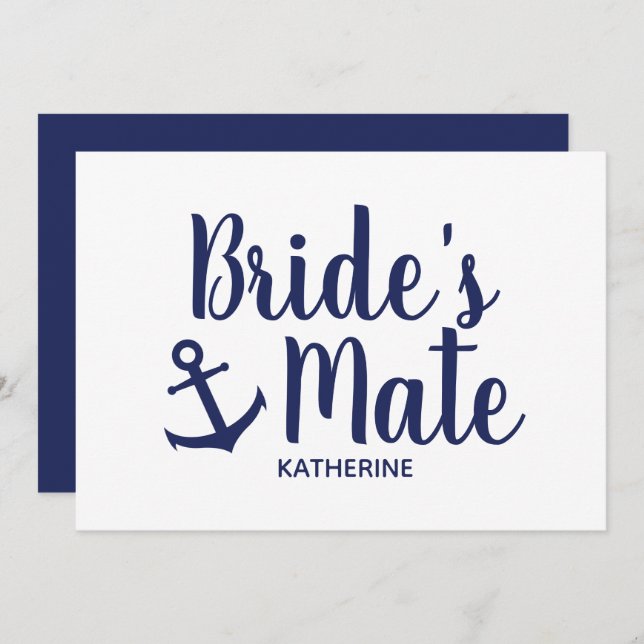 Nautical navy blue bride's mate anchor bridesmaid invitation (Front/Back)