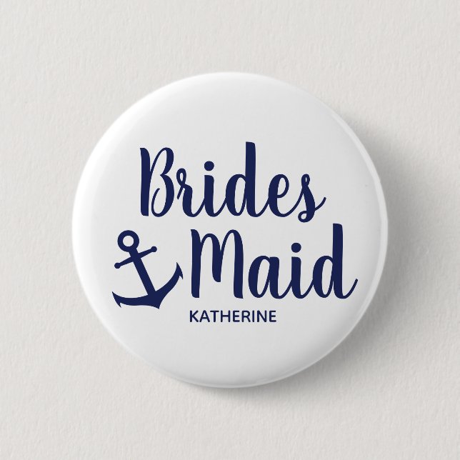 Nautical navy blue bridesmaid anchor 6 cm round badge (Front)