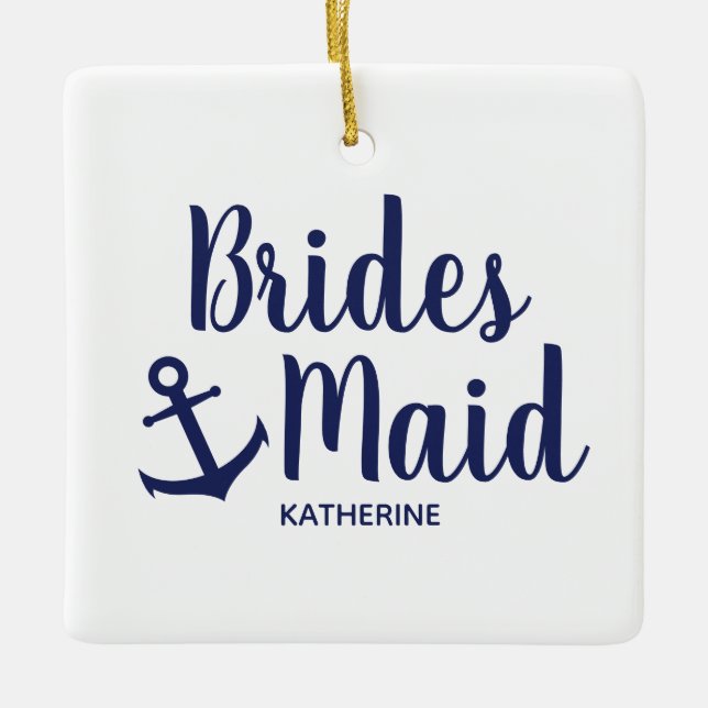 Nautical navy blue bridesmaid with anchor ceramic ornament (Front)
