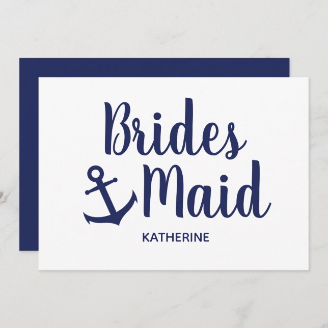 Nautical navy blue bridesmaid with anchor invitation (Front/Back)