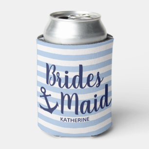 Nautical navy blue bridesmaid with anchor & stripe can cooler