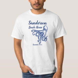 Nautical Navy Blue Coastal Octopus beach house T-Shirt