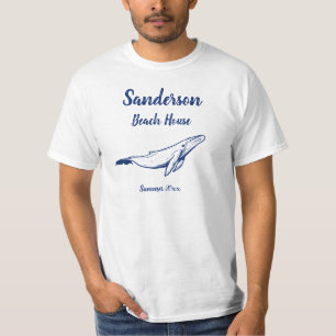 Nautical Navy Blue Coastal Whale beach house T-Shirt