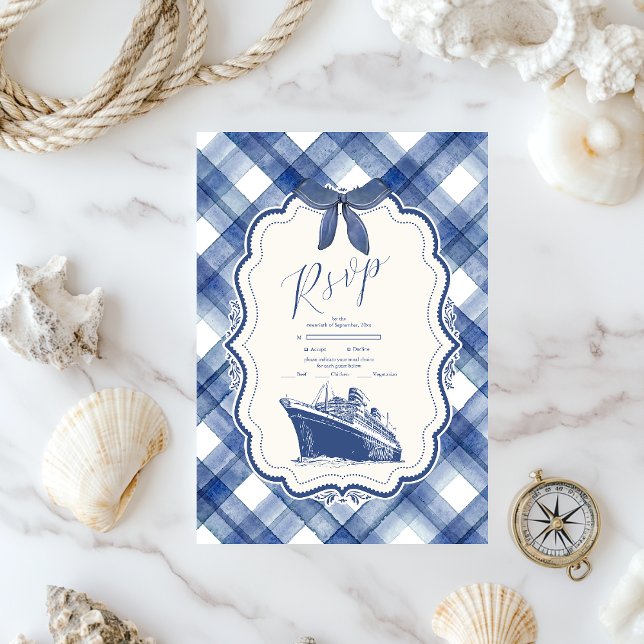 Nautical Navy Blue Cruise Wedding RSVP Card (Creator Uploaded)