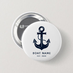 Nautical Navy Blue Custom Boat Name 6 Cm Round Badge