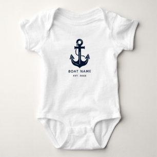 Nautical Navy Blue Custom Boat Name Baby Bodysuit