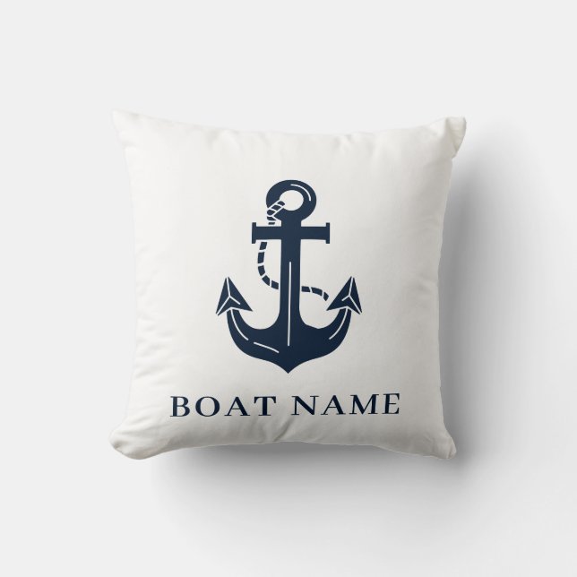 Nautical Navy Blue Custom Boat Name Cushion (Front)
