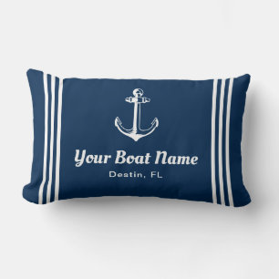 Nautical Navy Blue Custom Boat Name Lumbar Cushion