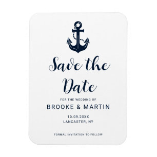 Nautical Navy Blue Custom Boat Name Save the Date Magnet