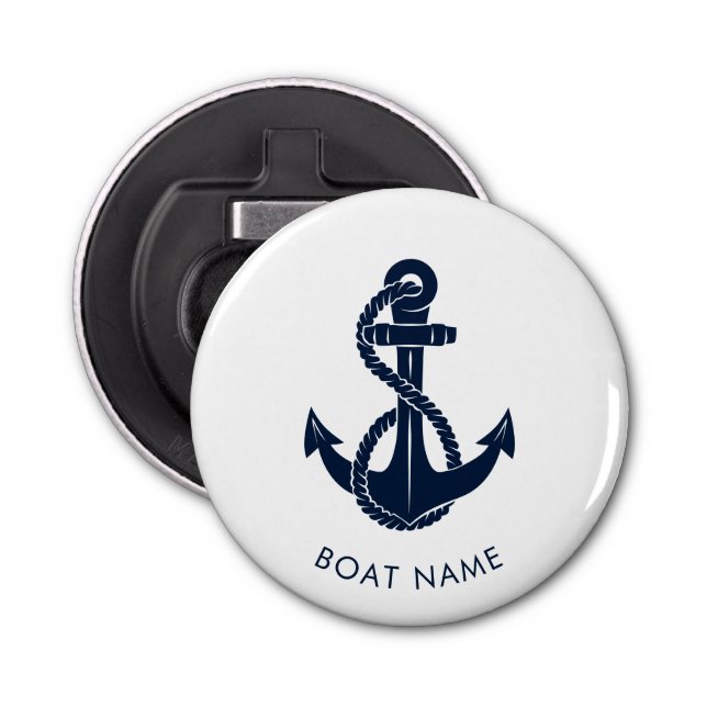 Nautical Navy Blue Cute Boat Name Sailing Swag Bottle Opener (Front)