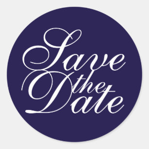 Nautical Navy Blue Elegant Wedding Save the Date Classic Round Sticker