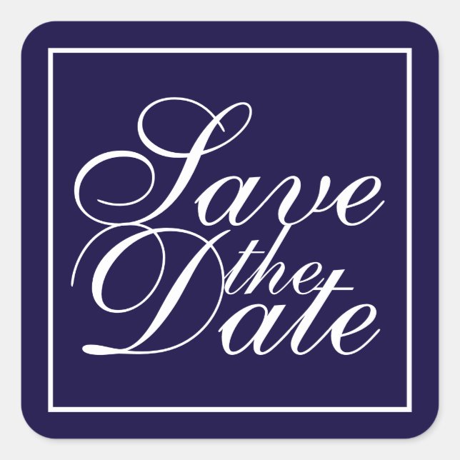 Nautical Navy Blue Elegant Wedding Save the Date Square Sticker (Front)