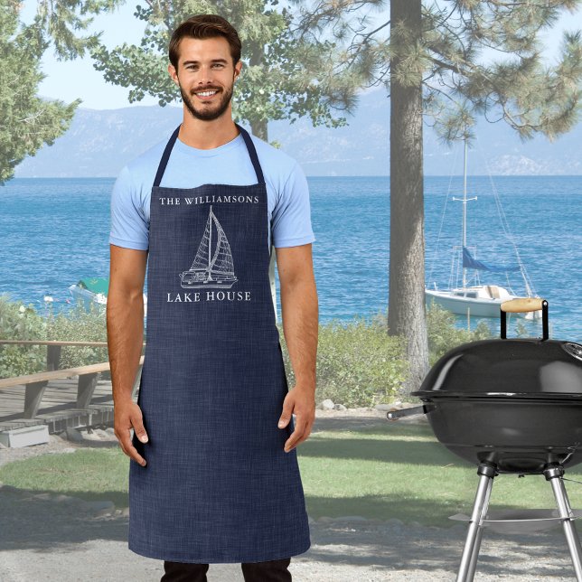 Nautical Navy Blue Family Name Lake House Apron (Creator Uploaded)