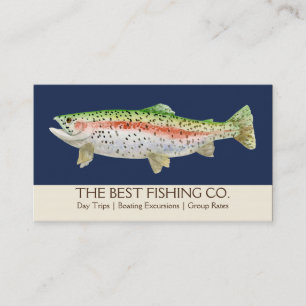 Nautical Navy Blue Fishing Guide Lake Charter Boat Business Card