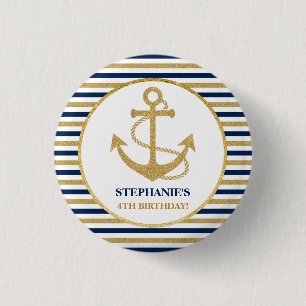 Nautical Navy Blue Gold Anchor 3 Cm Round Badge