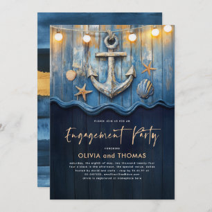 Nautical Navy Blue & Gold Anchor Engagement Party Invitation