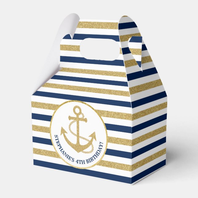Nautical Navy Blue Gold Anchor Favour Box (Front Side)