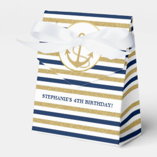 Nautical Navy Blue Gold Anchor Favour Box