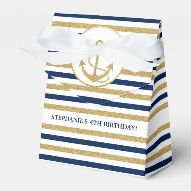 Nautical Navy Blue Gold Anchor Favour Box (Front Side)
