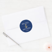 Nautical Navy Blue Gold Anchor White Wedding Classic Round Sticker (Envelope)