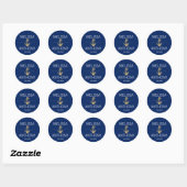 Nautical Navy Blue Gold Anchor White Wedding Classic Round Sticker (Sheet)