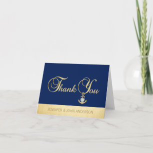 Nautical Navy Blue Gold Foil Wedding Thank You Card