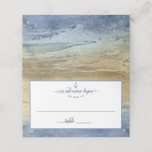 #Nautical Navy Blue Gold Watercolor Event Wedding Place Card