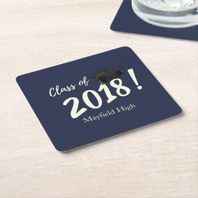 Nautical Navy Blue Graduation Party Square Paper Coaster (Angled)