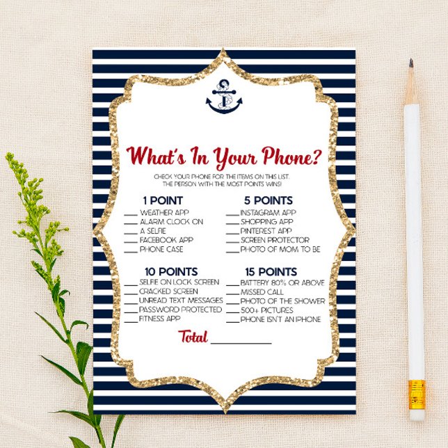 Nautical Navy Blue In Your Phone Baby Shower Game Stationery (Creator Uploaded)