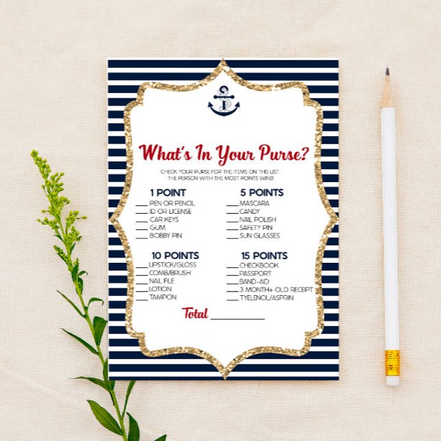 Nautical Navy Blue In Your Purse Baby Shower Game Stationery (Creator Uploaded)