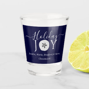 Nautical Navy Blue Joy Sand dollar Christmas Shot Shot Glass
